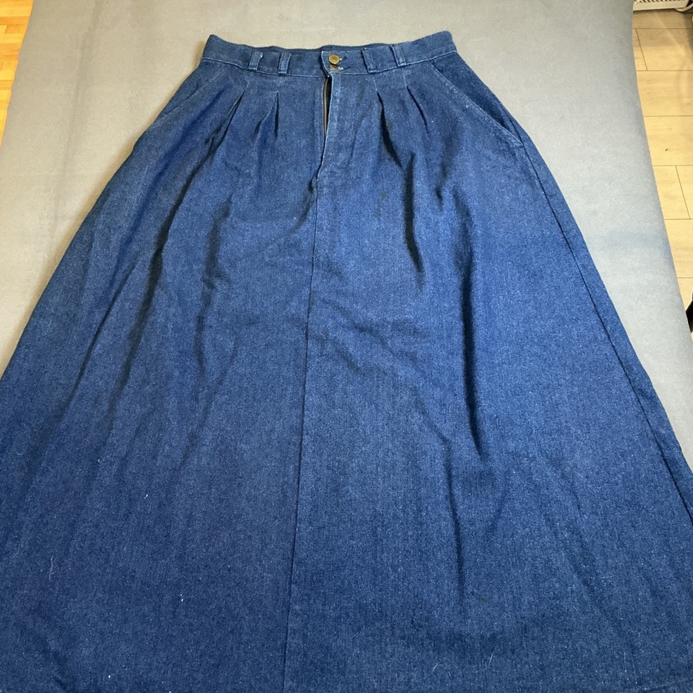 Wrangler Womens Vintage Denim Maxi Skirt 13/14 Blue Pleated High Waist Boho USA